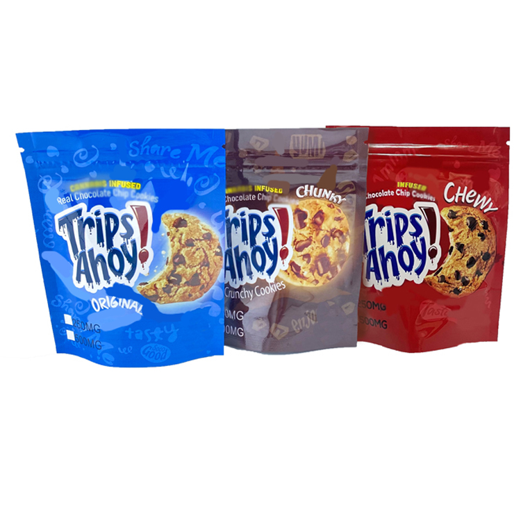 

Edible Packaging Mylar Bag TRIPS AHOY 250mg 500mg Gummy Packs Zipper Top Heat Seal Baggies