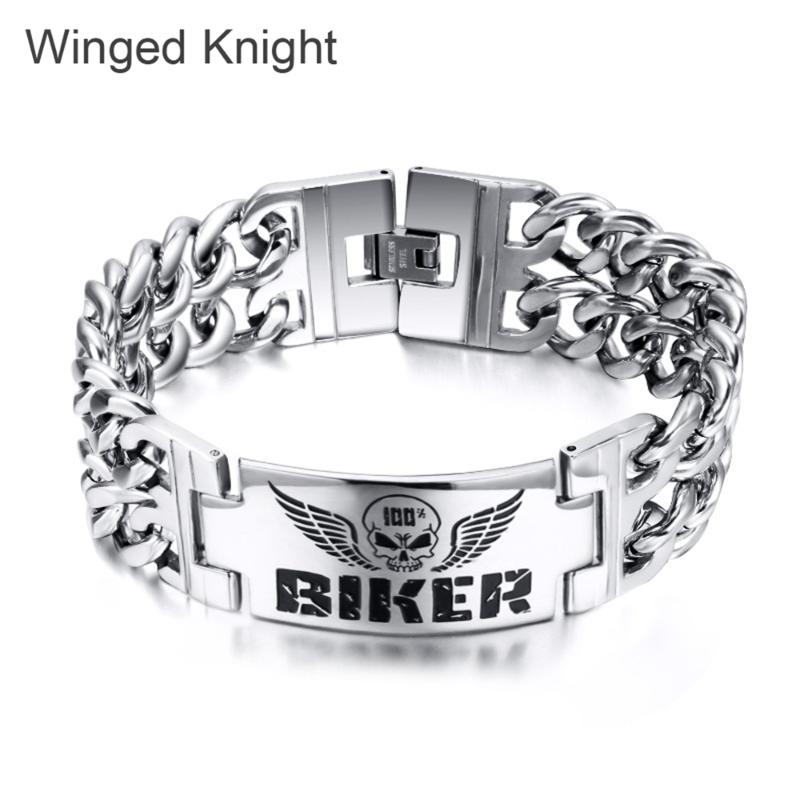 

Link, Chain Man Titanium Stainless Steel Link Long Skull Hand Bracelet Metal Male Jewelry Cool Gift For Him