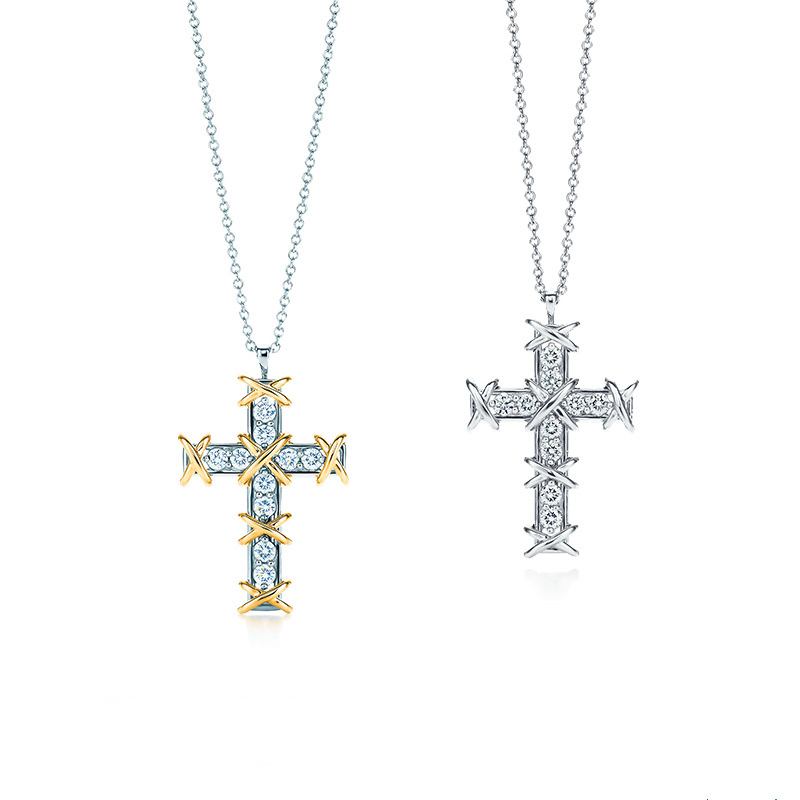 

TIFF 1:1 Couple Women's Cross Necklace Pendant with Standard Schlumberger Series Luxury Brand-name Fashion Jewelry Wholesale, Silver