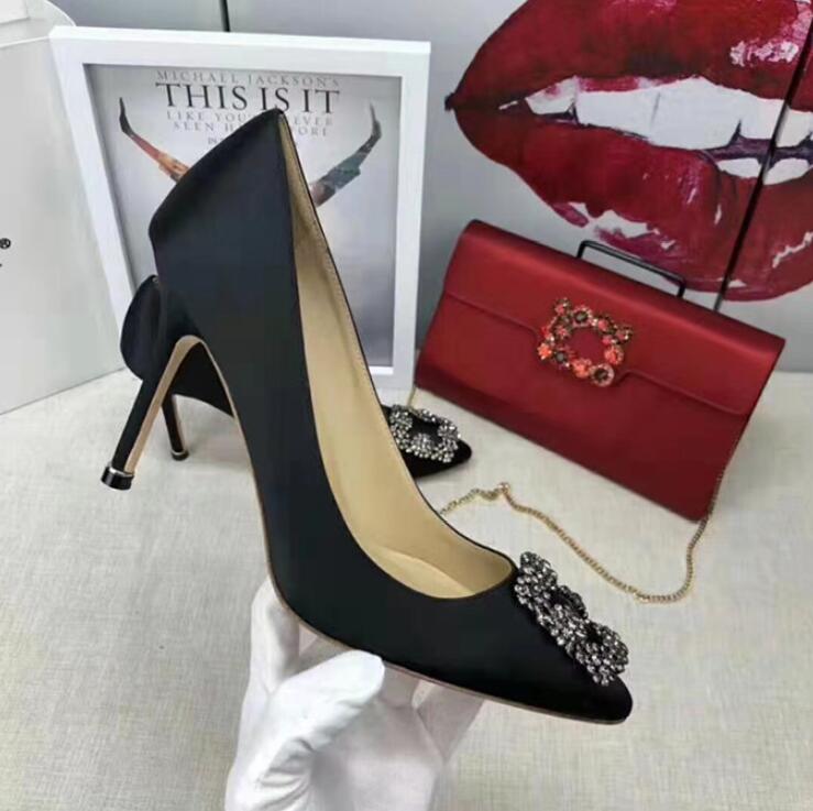 

2022 Luxury Pumps Brand M B New High Heel Sexy Classic Diamond Design Stiletto Shoes Rhinestone Square Buckle Shoe Women Wedding Shoes 6 8 10CM Bridal Shoe, Silver