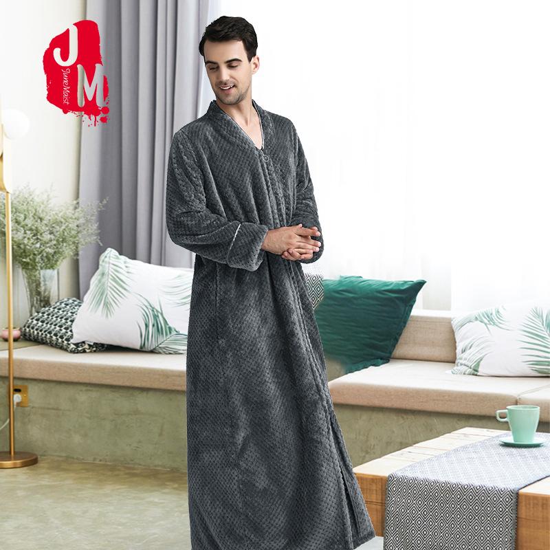 

Men's Sleepwear Flannel Bathrobe Men Winter Long Warm Full Sleeves Robe Male Coral Fleece Thick Japanese Bath Man Kimono Sleep  L XL XXL, Purple man