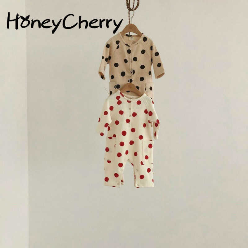 

Infants Baby Girl Romper children simple pocket leotard Romper Polka Dot baby out clothes for boy and girl 210701, Brown
