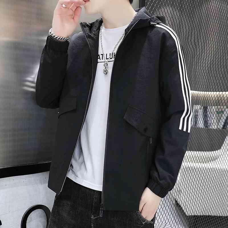 

2021 new jacket men's hooded casual side seam pocket loose youth black jacket, Gray