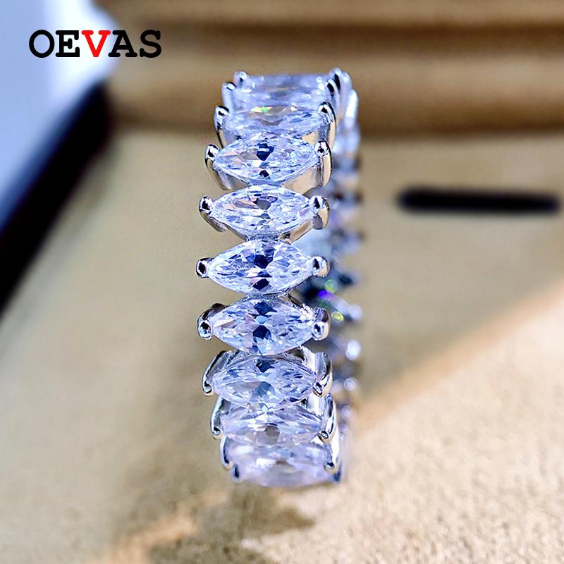 

Cluster Rings OEVAS 100% 925 Sterling Silver Sparkling 1 Row Full 3*5mm Horse Eyes High Carbon Diamond Engagement For Women Fine Jewelry, Golden;silver
