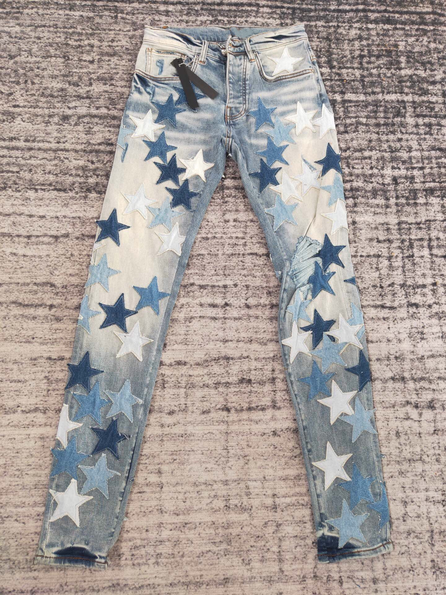 

hot pants fashion Mens designer jeans Long pants Skinny patch Five-pointed Star Destroy the quilt Ripped Straight hole jean Men Clothes, White five-pointed star