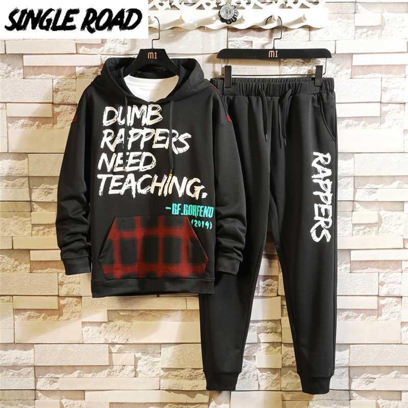 

Men's Tracksuits SingleRoad Japanese Streetwear Sets Sportswear Tracksuit Men 2021 Spring Hip Hop Sweatshirts Black Hoodie Jogger, Gray