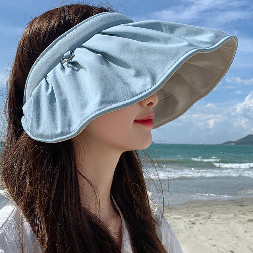 

The same shell cap hoop dual-purpose sunscreen hat, female ultraviolet beach sunshade empty top sun hat, Blue;gray