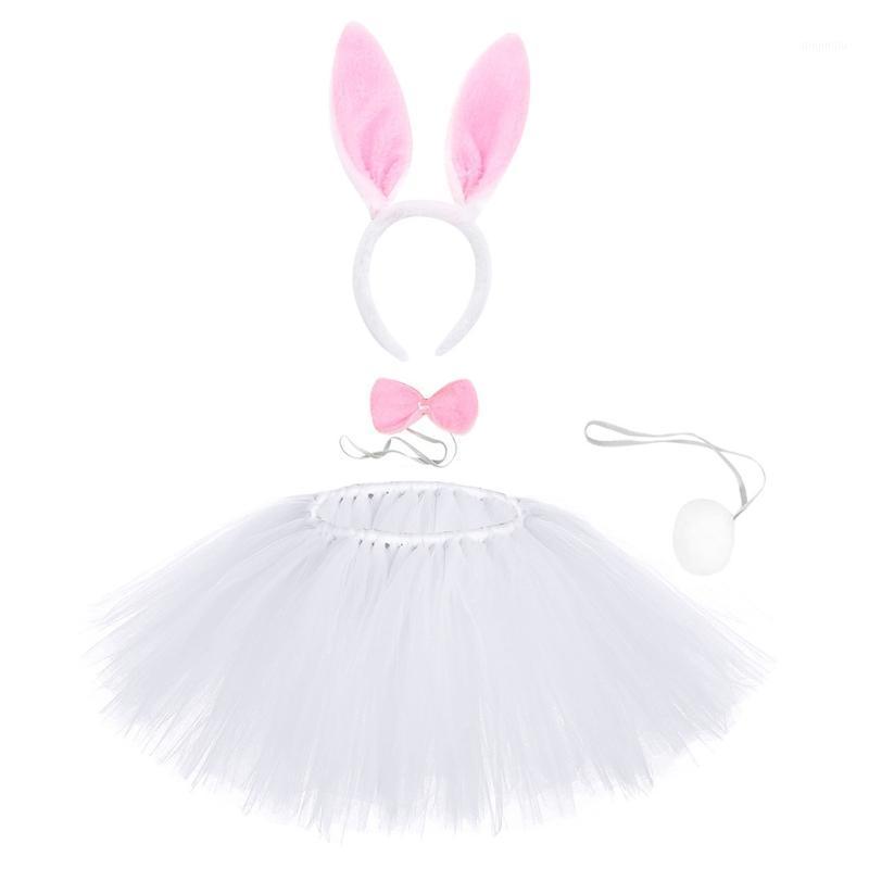 

Kids Girls Easter Costume Set White Tutu Skirt Ears Headband Plush Tail Bow Tie Stage Performance Halloween G99C Clothing Sets