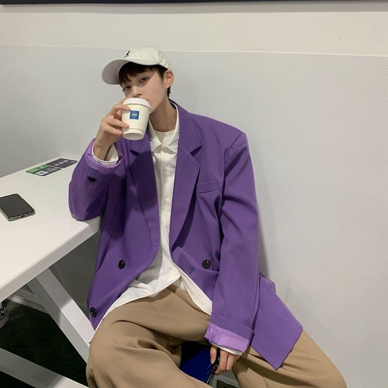 

Men's Suits & Blazers Apricot/Purple/Black Formal Blazer Fashion Society Mens Suit Jacket Korean Loose Casual Double Breasted Dress Men