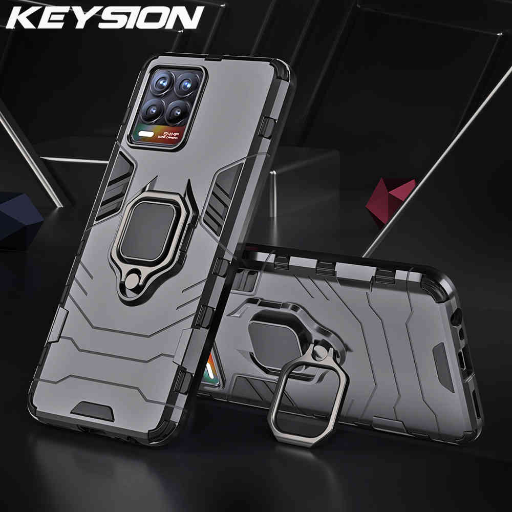 

KEYSION Shockproof Case for Realme 8 Pro GT C20 V13 Q2 Ring Stand Phone Cover for OPPO Find X3 Pro A94 A12 A15 Reno 5 F19 Pro+5G