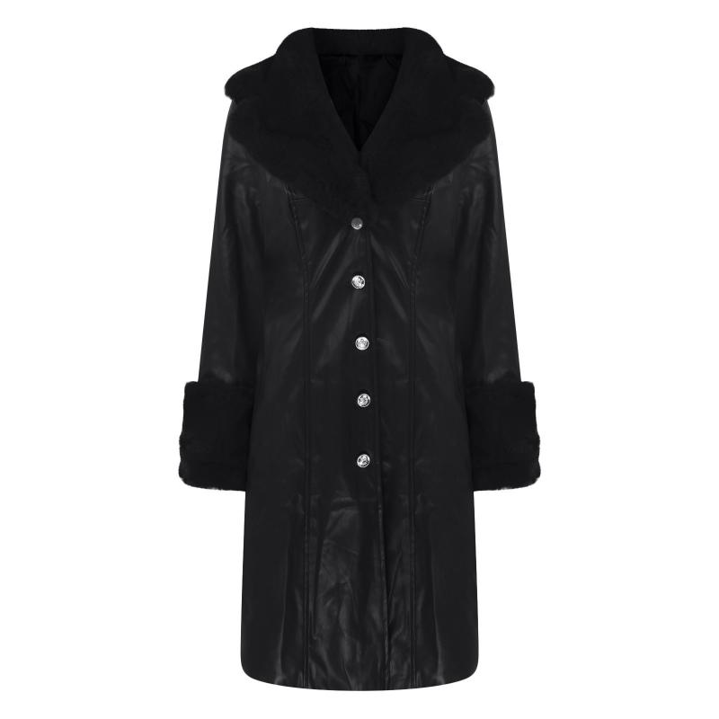 

Women's Trench Coats Women Casual Coat Winter Overcoat Buttons Long Sleeve Faux Leather Jackets Warm Outwears, Tan;black