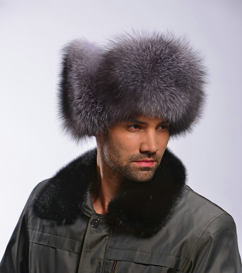 

Hot high Quality Luxury Fur Hat Mens Fox fur Warm Cap Ear Protect Winter Spring Travel Ski Hat, Golden