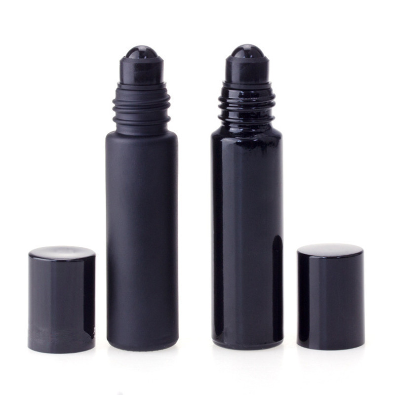 10ml Empty Black Thick Glass Essential Oil Roll on Bottle Vials with Natural Stone Roller Ball for Perfume Aromatherapy Lip Balm-image-706918252