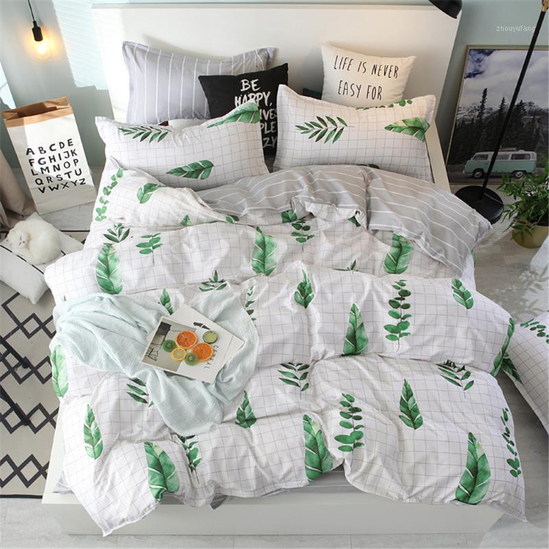 

Bedding Sets Simple White Green Leaf Plant Twin Full  King Size Duvet Cover Bed Sheet Pillowcase Fashion Bedclothes
