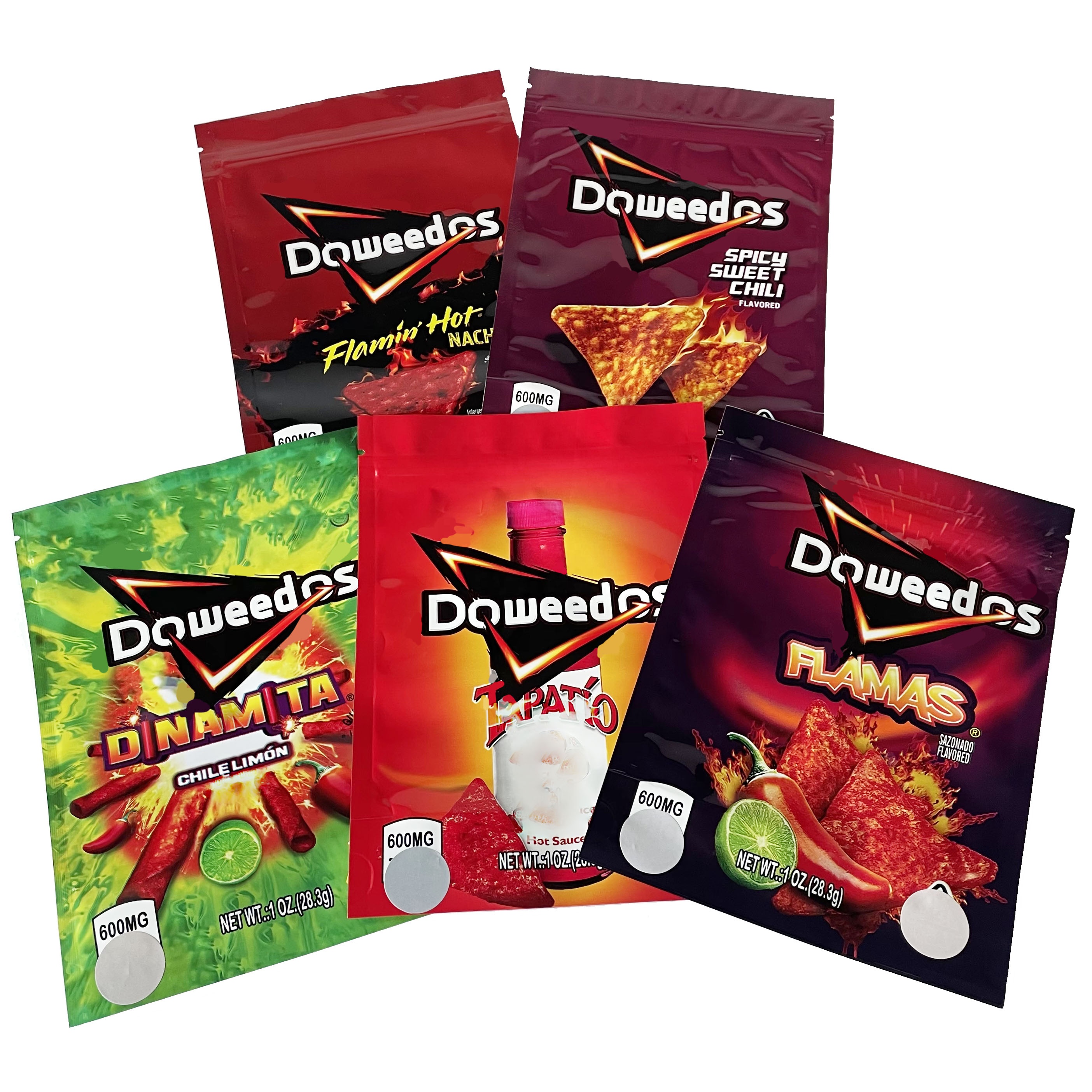 

Doweedos Package Bag 600mg Mylar Resealable Edibles Packaging Bags Packing Flamin Nacho Potato Chili Flamas Pack