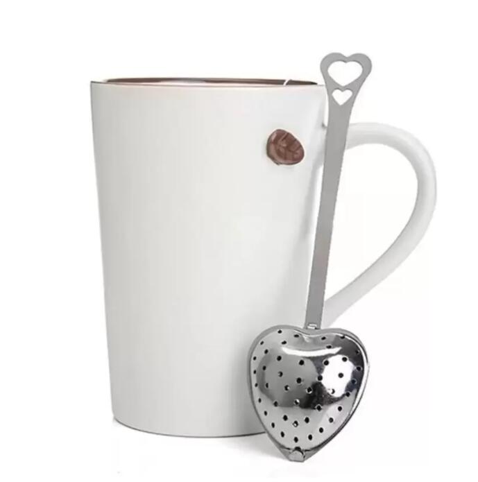 

US Stock Heart Shaped Tea Infuser Mesh Ball Stainless Strainer Herbal Locking Tea Infuser Spoon Strainer Steeper Handle Shower Table Tool C0114