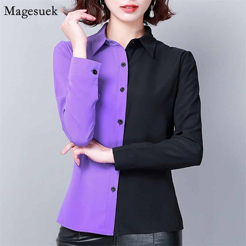 

Women Office Lady Blouses Spliced Clothing OL Plus Size Fashion Casual Shirts Autumn Long Sleeve Leopard 6014 210518, Purple