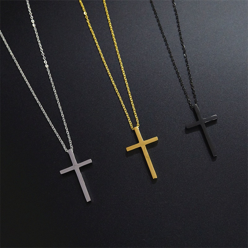 

black gold color cross stainless steel pendant necklace with chain for man and woman 261 W2