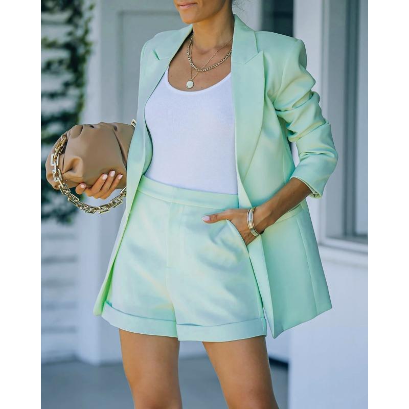 

Women' Tracksuits Jacket Shorts Suit Sexy Temperament Fashion Casual Lapel Cardigan, Blue