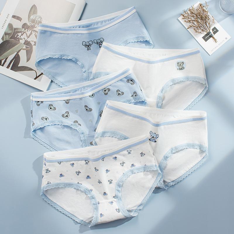 

Women's Panties 5Pcs/set Cartoon Cute Bear Cotton Sexy Lace Trim Underwear Comfortable Breathable Lingerie Girl Briefs Underpant, Black;pink