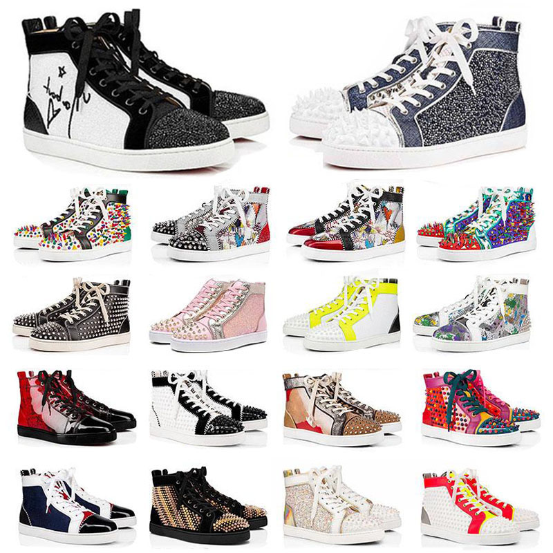 

Luxury Shoes Studded Spikes Fashion Red Suede Leather Mens Womens Flat Bottoms Party Lovers Size 36-48 With Box outdoor