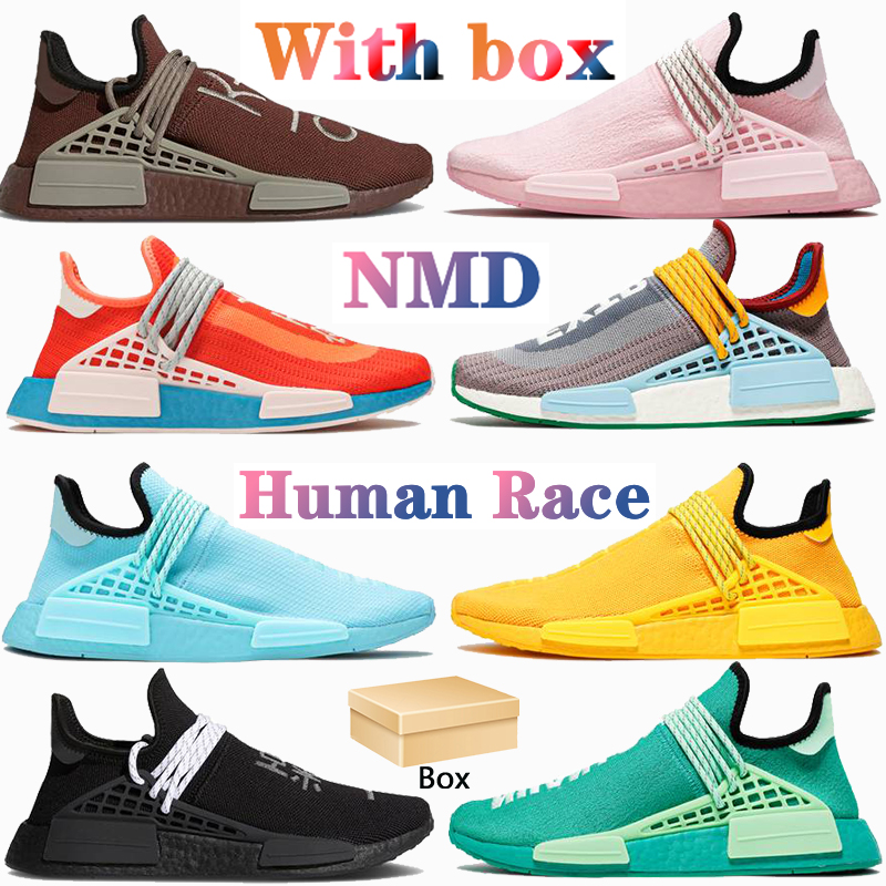 

With box NMD Human Race mens running shoes chocolate aqua core black white bold gold green orange Hu solar pack blue women sneakers, 33# bubble wrap packaging