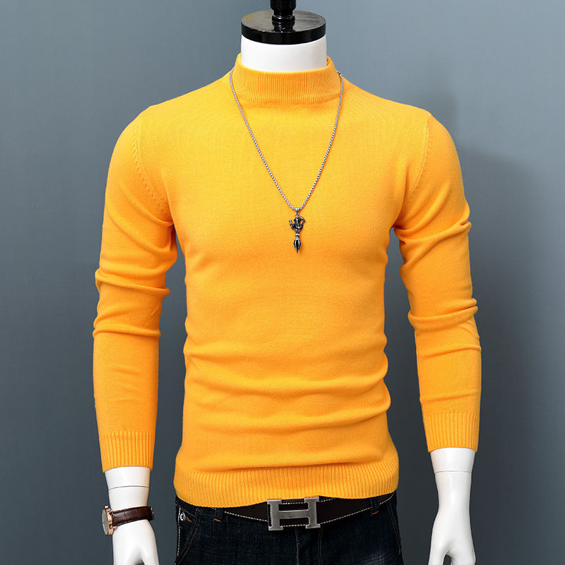 

2021 new men autumn winter korean pure half turtleneck pullover male slim warm thick cashmere knitting sweater pullovers n27, Black
