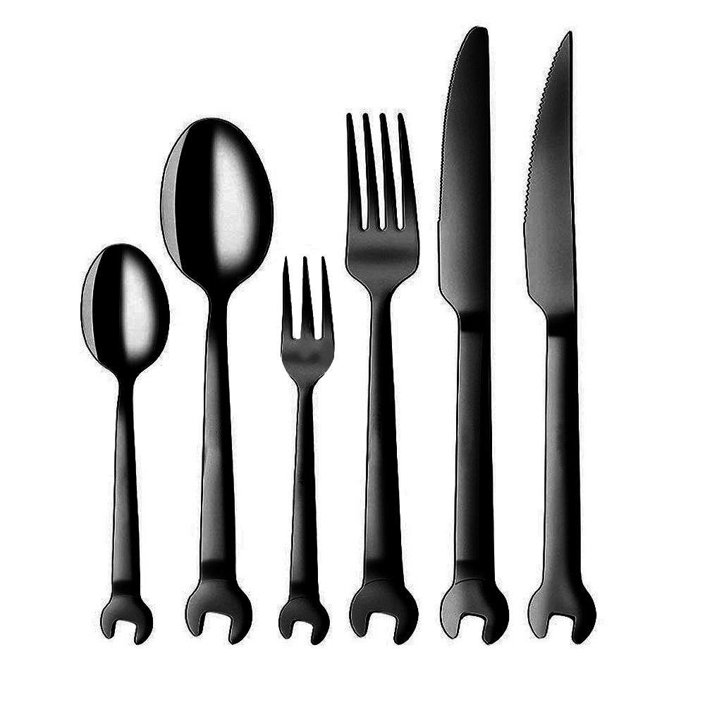

6PCS/Set Plating Stainless Steel Creative Wrench Shape Fork Spoon Tableware Steak Knife Dinner Fruit Dessert Long Fork Tea Spoon T200227