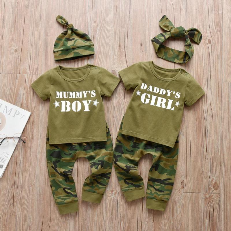 

Clothing Sets 3Pcs Baby Boys Girls Family Letter Born Clothes Set Short Sleeve T-shirt Tops Casual Camouflage Pants Infant Toddler, White