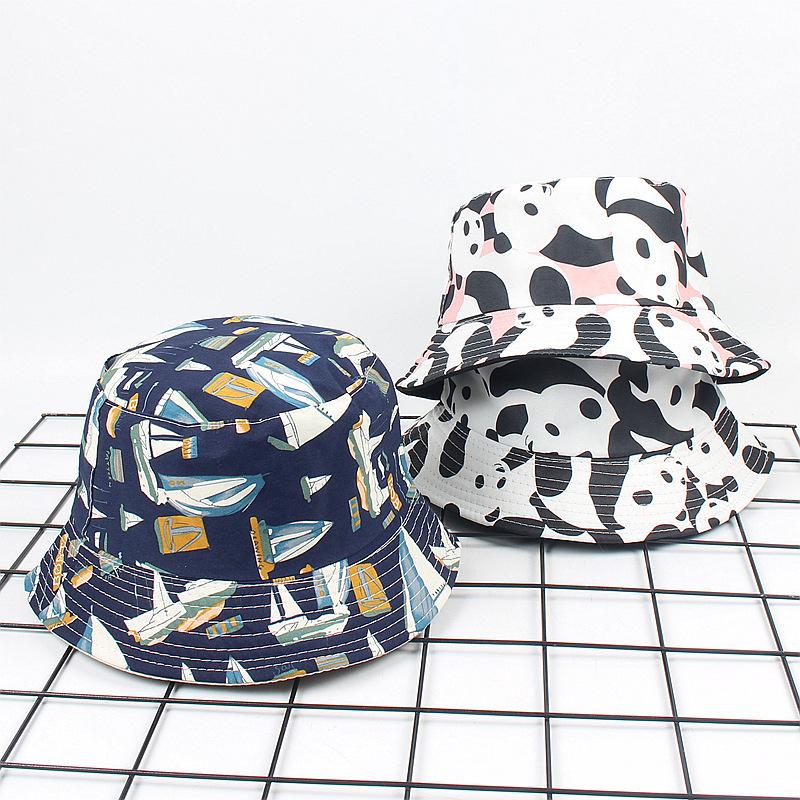 

Cloches Summer Fisherman Hat For Women Print Bucket Men Cotton Outdoor Travel Boys Girls Sun Cap Casquette, Black