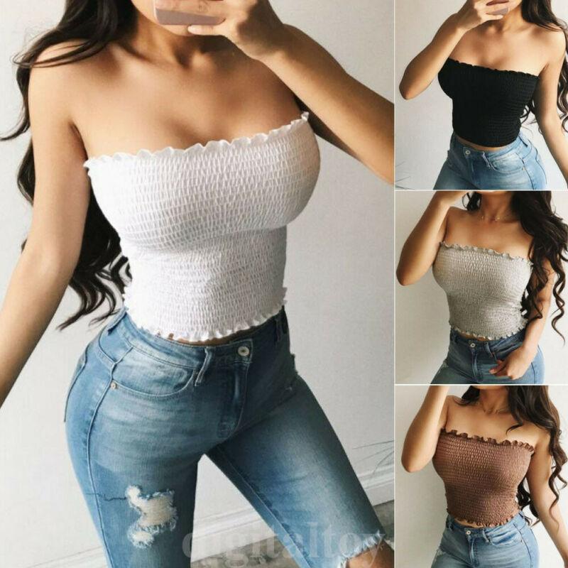 

Bustiers & Corsets Fashion Casual Soldi Women Sexy Off Shoulder Elastic Tube Tops Bra Bandeau Strapless Crop Top Pullover, Black;white