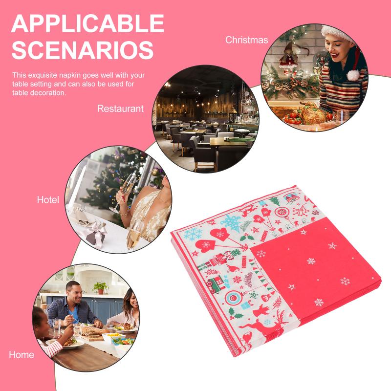 

Christmas Decorations 80Pcs Printed Pattern Birthday Napkins Practical Party Tissues (Red)