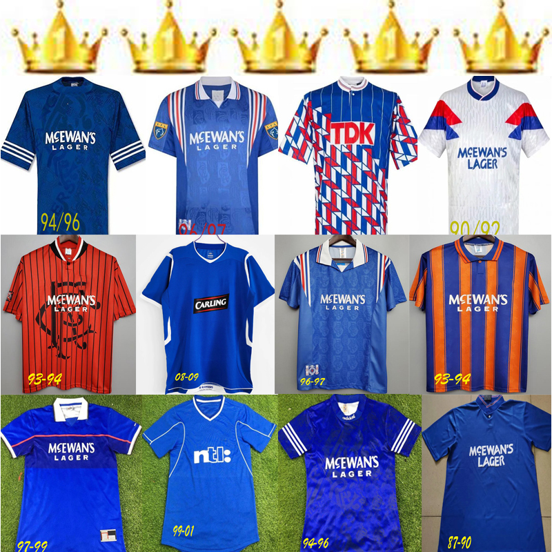 

Retro 93 94 Glasgow Rangers soccer jerseys 82 83 87 88 90 1992 1994 1995 96 97 99 2000 2002 Vintage kits GASCOIGNE MCCOIST Classic Top football shirts, Black;yellow