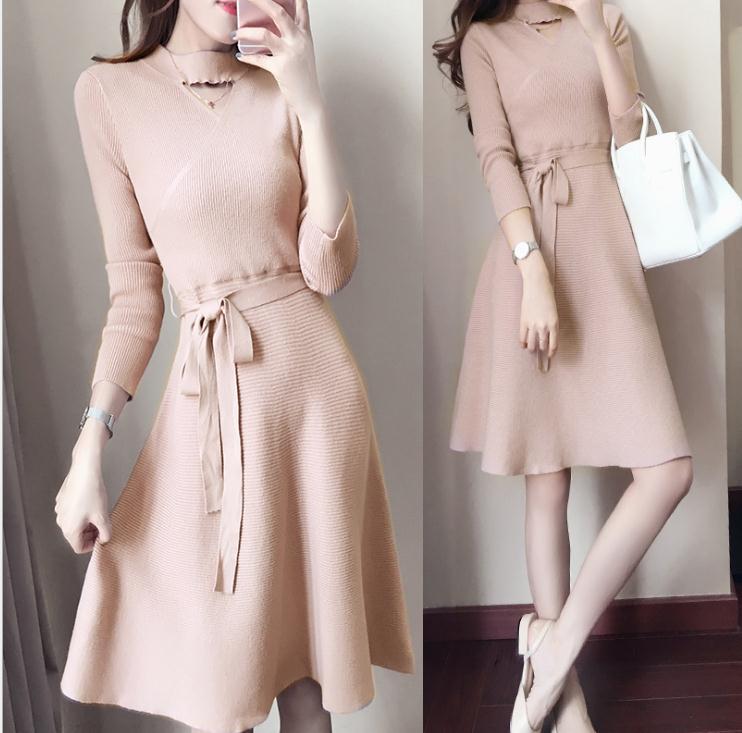 

Casual Dresses 2021 Autumn And Winter Slim Sweater Dress Good Elasticity, Black