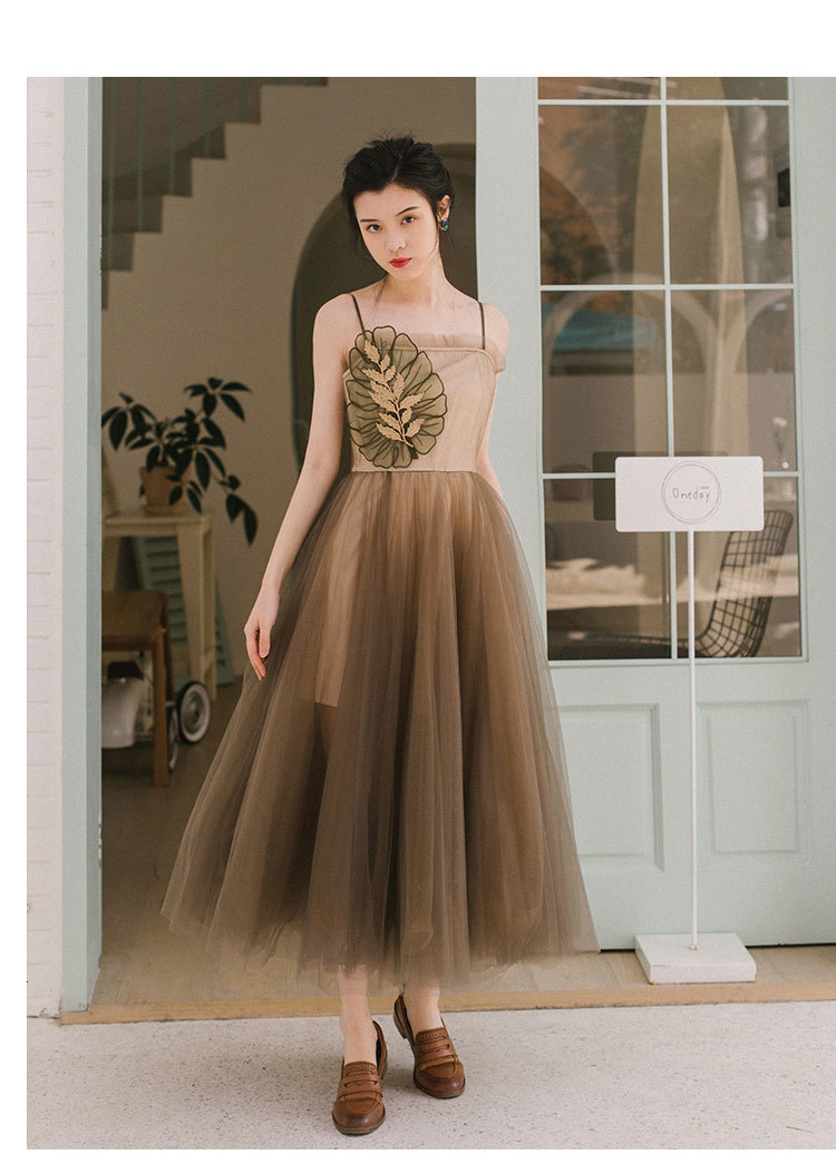 

A Line Vintage Champagne Bandage Crew Mid Calf Fashion Holiday Summer Women es Ruffles Party Spaghetti Strap, Same as picture