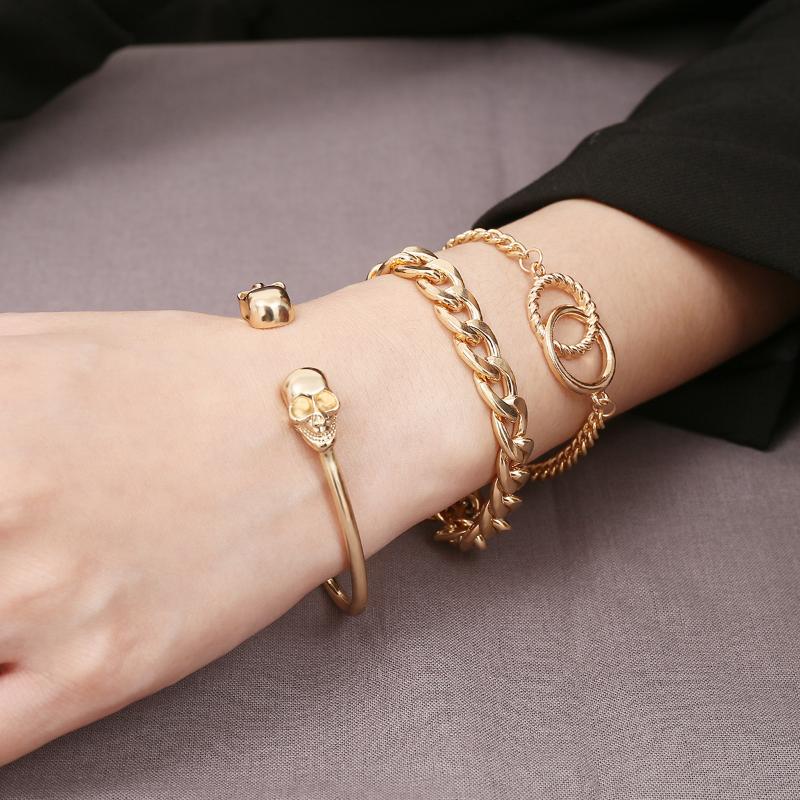 

European And American Cross-border Jewelry Simple Creative Skull Girl Personality Punk Metal Chain Wild Bracelet Link,