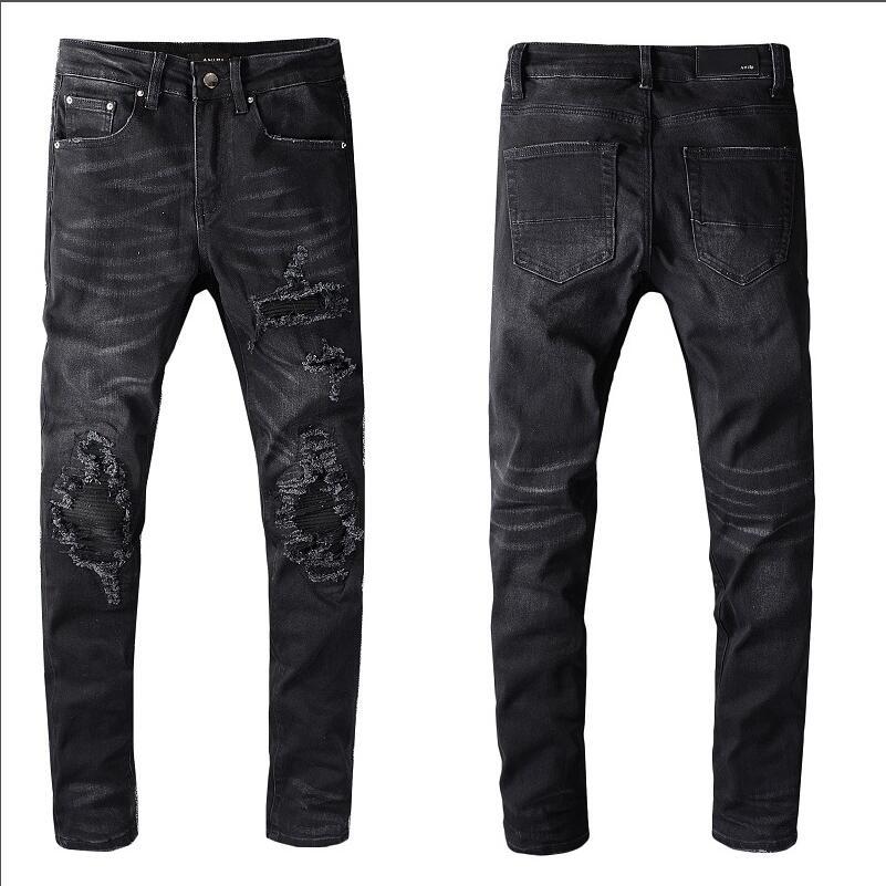 

Men's Designer Brand Jeans Hip Pants Hole patch Distressed Ripped Biker Jean Slim Fit Denim firmati da uomo, Blue