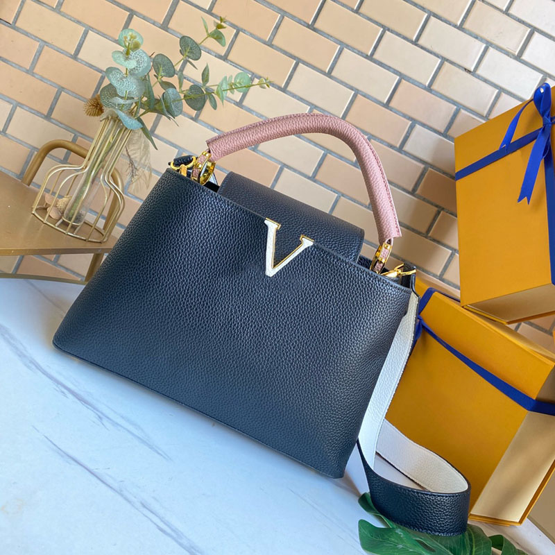 

5A Brand Designer Bag Women's Fashion Luxury Original Capucines Top Quality Litchi Taurillon Leather Color Matching Combination Handbag, Colour 6 31.5*20*11