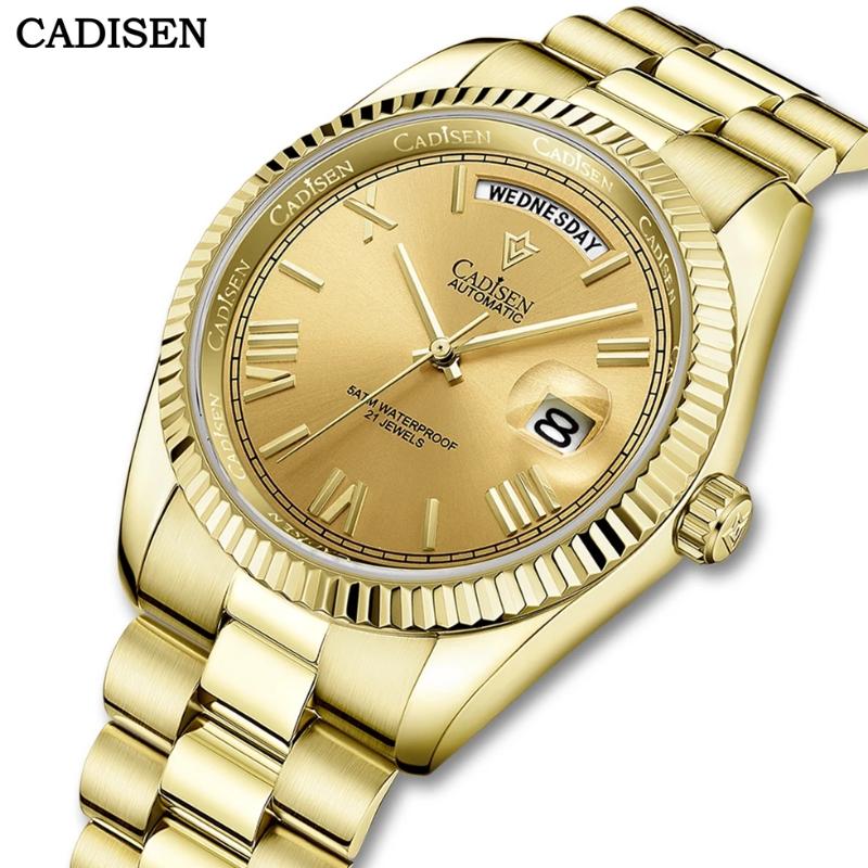 Wristwatches CADISEN Japan Movement Men Mechanical Watch Sapphire Day Date 50m Waterproof Gold Stainless Steel Luxury Automatic-image-710570826
