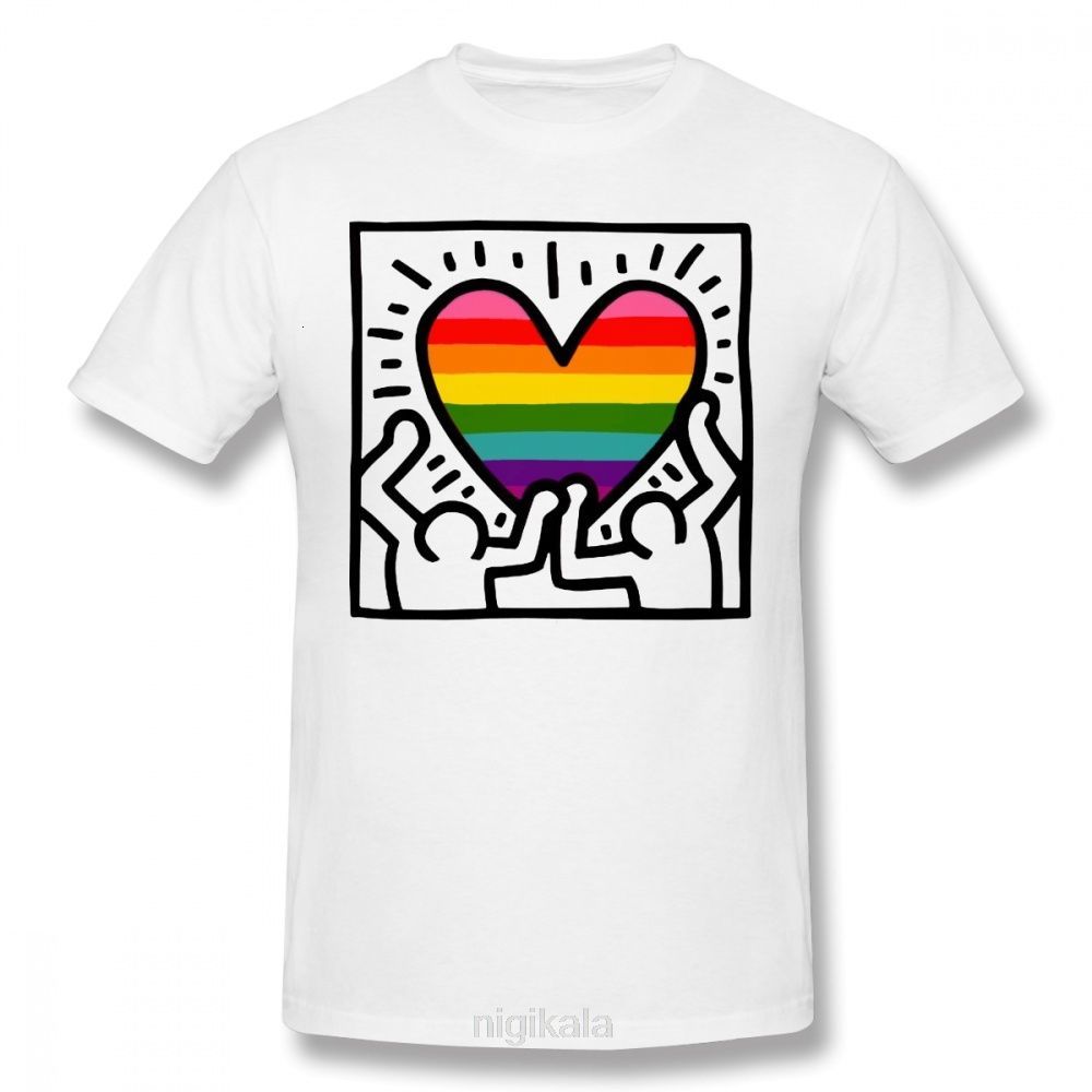 

t Keith Haring Wu Original Pride Flag T- Short-sleeve 100 Percent Cotton Tee Shirt Funny Tshirt [<rtguub3@163., Black