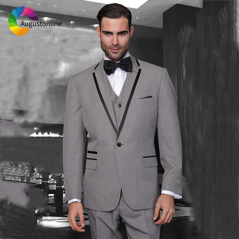 

Men's Suits & Blazers Tailored Made Grey Men Black Peaked Lapel Slim Fit Groom Tuxedos Prom Wear Man Jacket 3Piece Pant Vest Costu