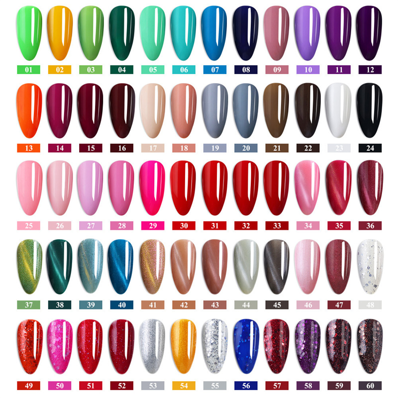 

UV Nail Gel Glue Polish 60 Colors 7ml Semi Permanent Nail Varnish Soak Off Glitter Nails Art Gels Enamel