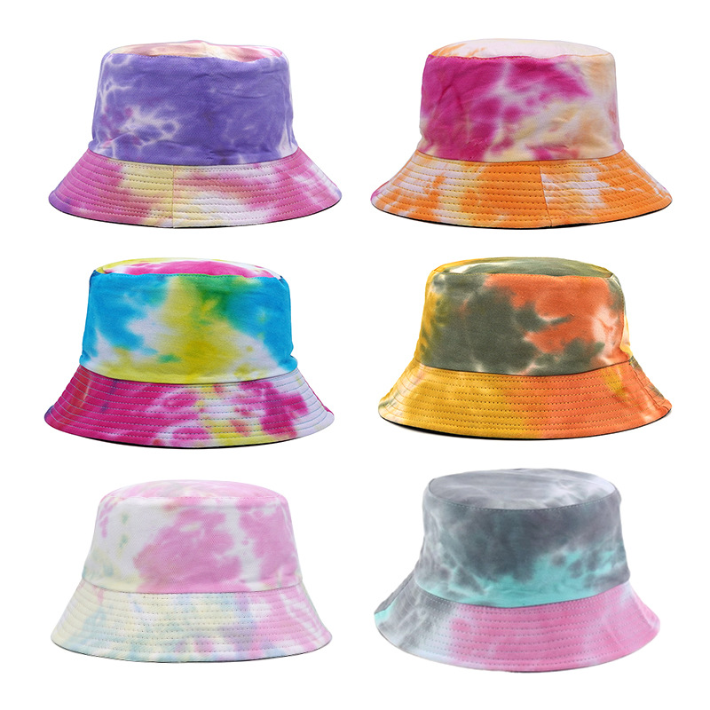 

Fashion painted tie-dye bucket cap unisex double-sided fisherman hat spring and summer shade basin caps outdoor sun hats XY452, Multi