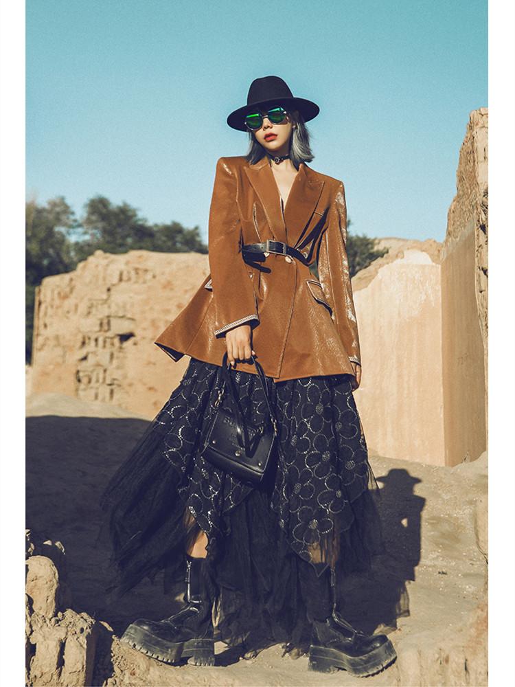 

Women' Suits & Blazers Women Fall Winter Vintage Elegant Jackets Casual Brief Tassel High Quality Soft PU Leather Long Clothes, Brown