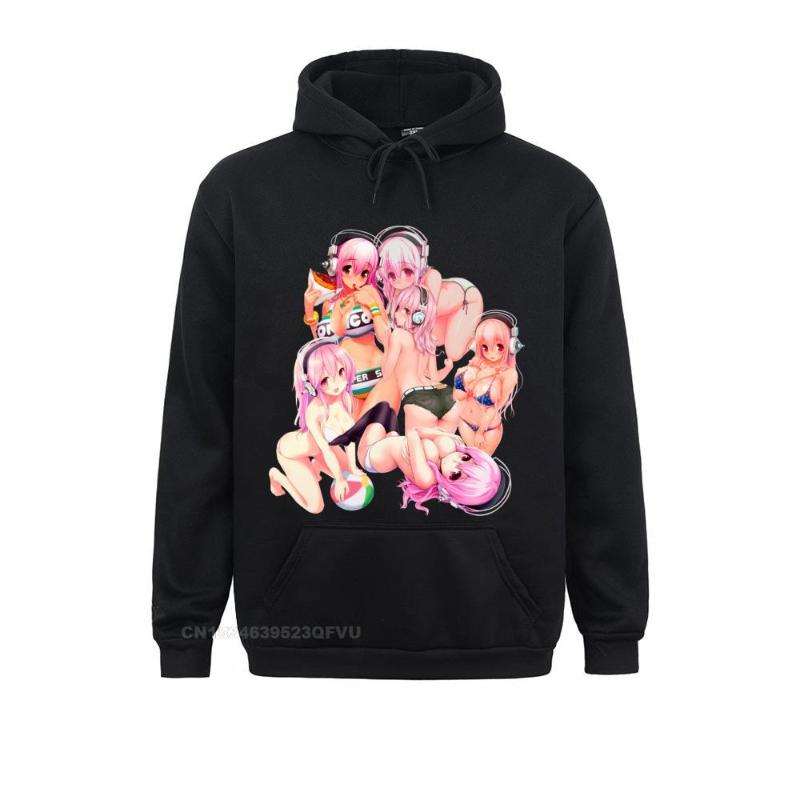 

Men' Hoodies & Sweatshirts Super Sonico Men Kawaii Sexy Sonicomi Anime Vintage Pullover Hoodie Cotton Clothing, Black