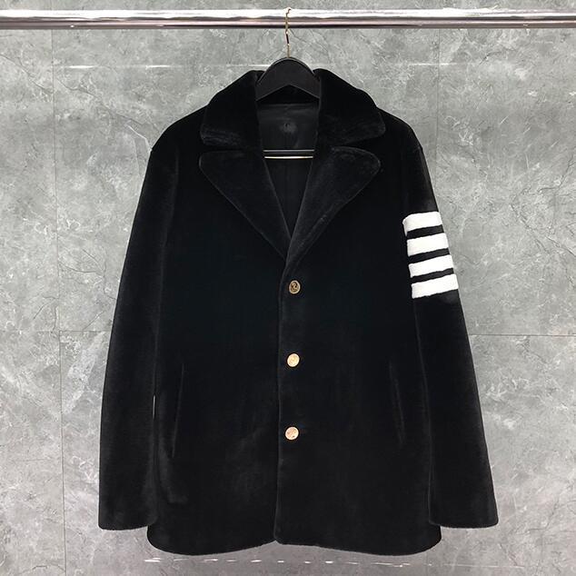 

blends Fashion TB THOM Brand Jacket Men Winter Coat Turn Down Collar Genuine Mink Cashmere Black Thick Casual Men's Clothing