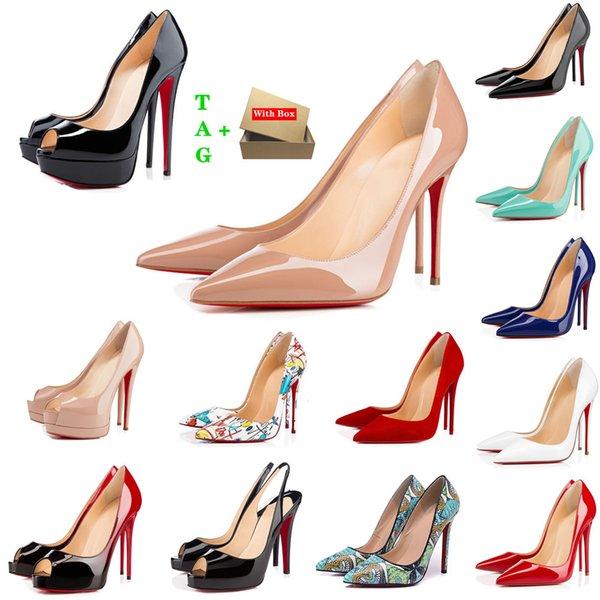 

Red Bottoms High Heels Luxurys Womens Platform Dress Shoes Women Designers Peep-toes Sandals Sexy Pointed Toe Reds Sole 8cm 10cm 12cm Pumps Wedding Nude Black Shiny, 32