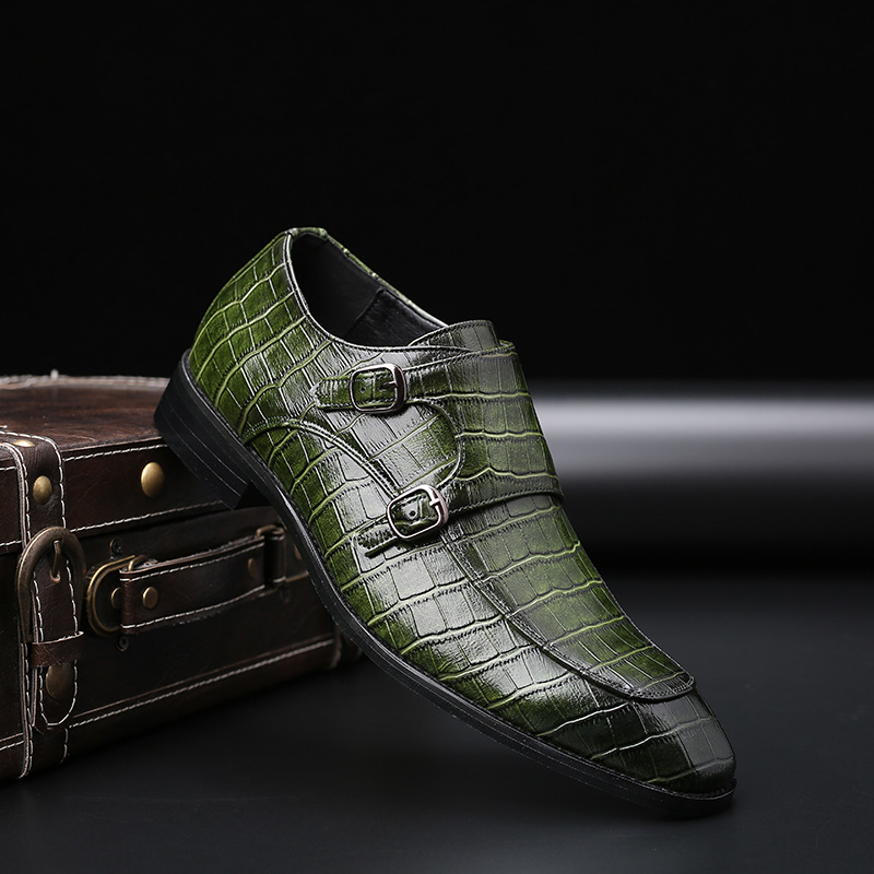 

pour hommes monk shoes Chaussures de moine Double Buckle PU leather dress Classic comfortable men office solid party DH465, Green