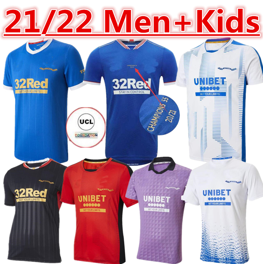 

21/22 Rangers Soccer Jerseys Glasgow 2021 2022 TEE CHAMPIONS 150th Anniversary 55 DEFOE BARKER MORELOS Men kids women training Football Shirts Thai, Black;yellow