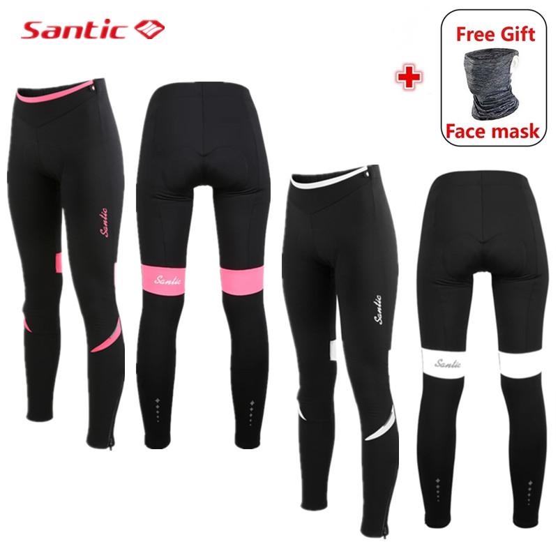 

Racing Pants Santic MTB Bike Women Winter Spring Keep Warm Fleece 4D Cushion Pad Reflective Comfortable Thermal Bicycle, White